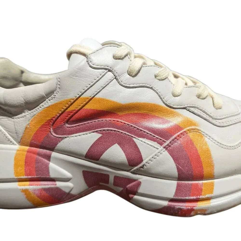 GUCCI Calfskin Interlocking G Heart Rhyton Sneakers Size 8